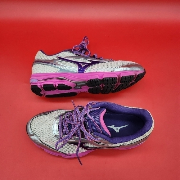 Mizuno Shoe Women's 7 Wave Legend 3 Pearl Gray Pink Purple Running Sneakers - Picture 11 of 12